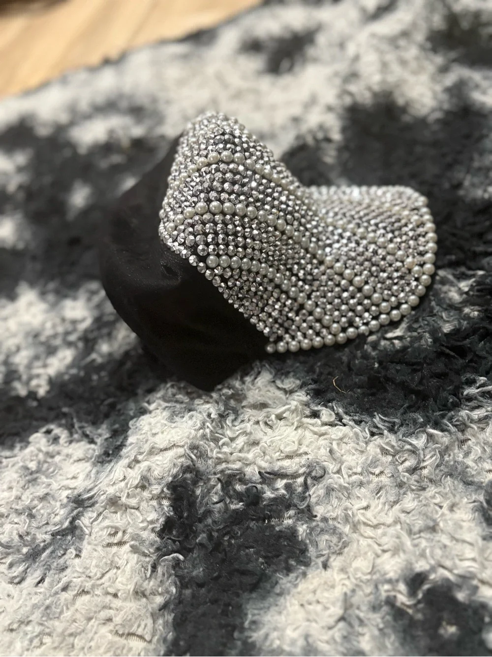 Embellished Silver Pearl Cuff Bracelet